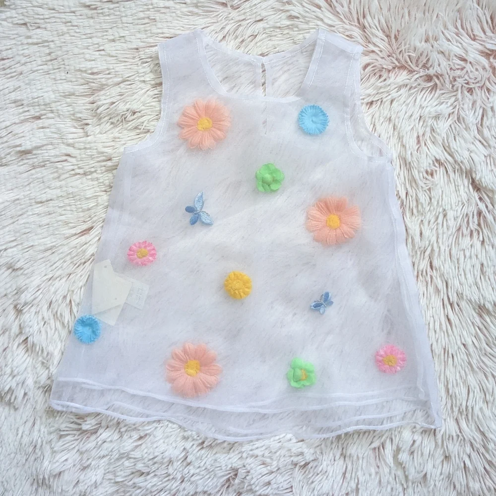 Plum Pudding Sheer 3-D Colorful Floral Sleeveless Dress/Coverup 2T EUC